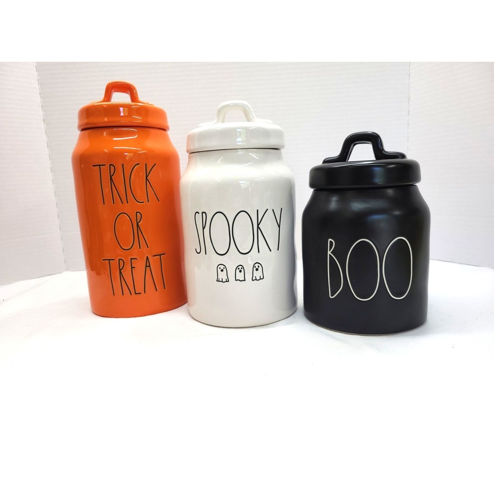 Rea Dunn by Magenta Halloween Canisters Set of 3 Orange 10" Spooky 8" Boo 7"